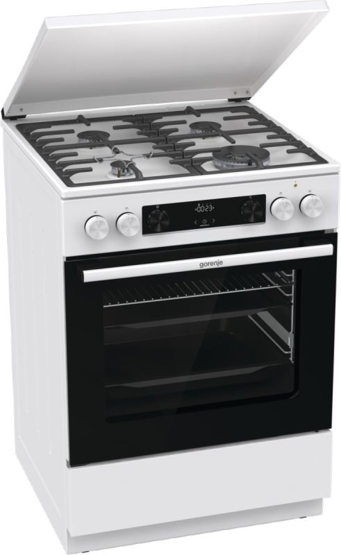 Плита Gorenje комби, 71л, 60x60см, дисплей,  чугун, с крышкой, программатор IconLed, белый