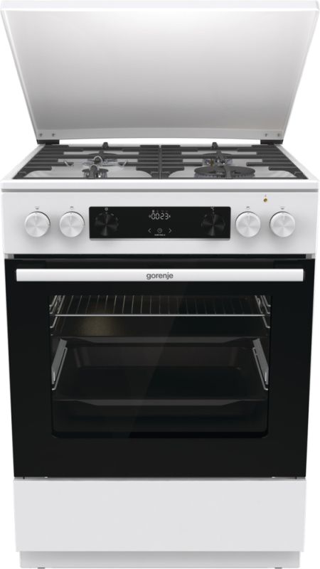 Плита Gorenje комби, 71л, 60x60см, дисплей,  чугун, с крышкой, программатор IconLed, белый