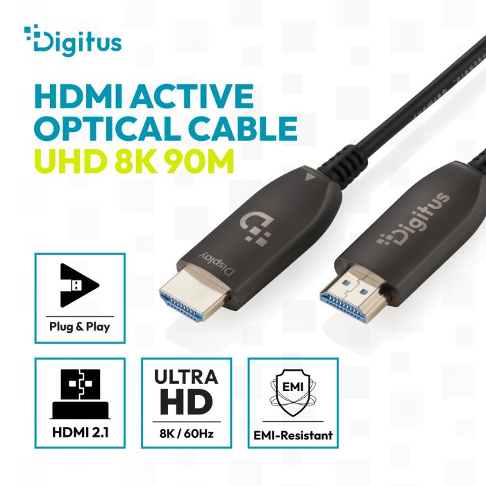 Кабель DIGITUS HDMI UHD 8K, AOC hybrid-fiber, type A M/M, 50м, черный