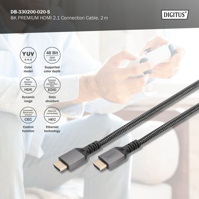 Кабель DIGITUS HDMI (M/M), 8K, Ultra High speed/Ethernet, 2м, черный