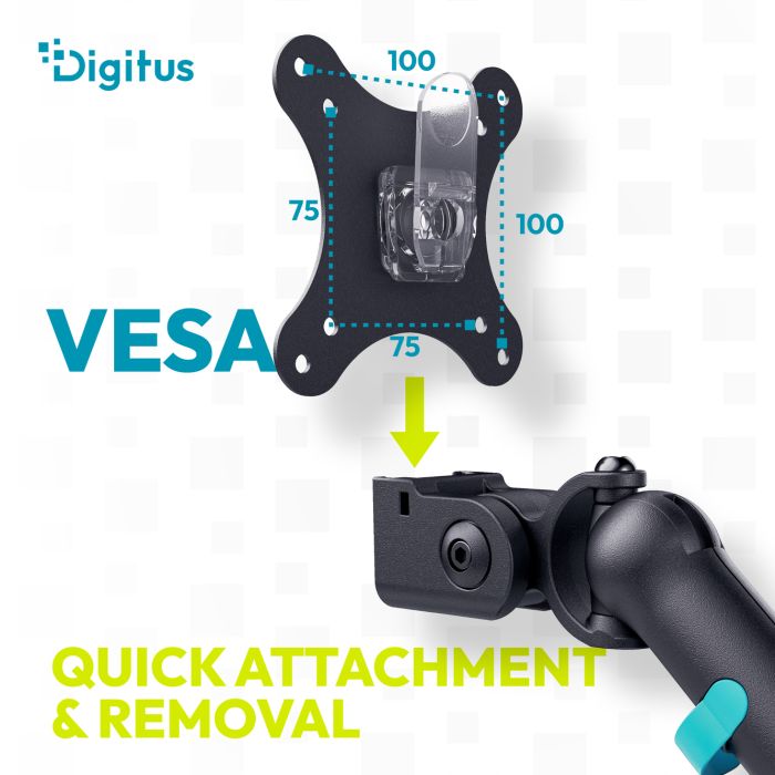 Кріплення DIGITUS Monitor Clamp, до 35"/10кг, з нахилом, поворотом, чорне