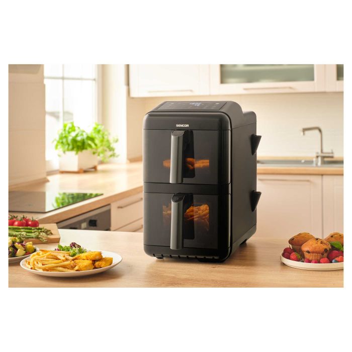 Мультипечь Sencor Dual Vita Fryer, 3000Вт, чаша-5.8/5.8л, сенсорное управл., 2 чаши, гриль, пластик, черный
