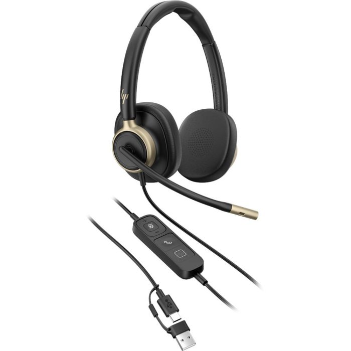 Гарнітура комп'ютерна стерео On-ear HP Poly Mission 825, USB-A, USB-C, 4 x Uni-mic, ANC, Beamforming, AI noise cancelling, Teams, Zoom, Google Meet, чорний