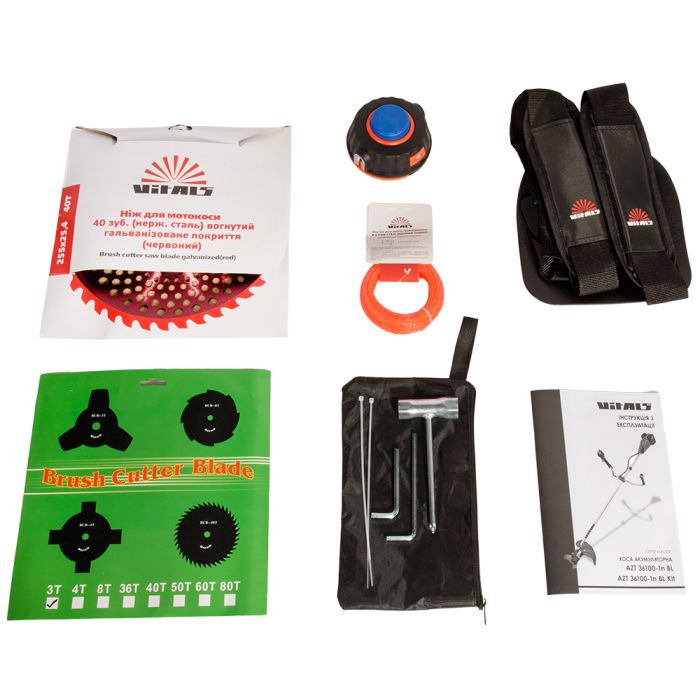 Триммер садовый аккумуляторный Vitals Master AZT 36100-1n BL 36В(18+18) 1000Вт 25.5см нож/леска 43см 5.55кг