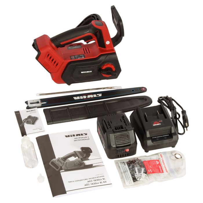 Пила ланцюгова акумуляторна Vitals AKZ 1830sx BL Kit18В акб 1х4А·год шина 30см 10м/c 4.5кг