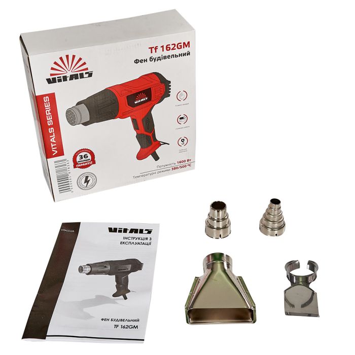 Фен строительный Vitals Tf 162GM 1600Вт 380/500°C 300-500л/мин 0.75кг