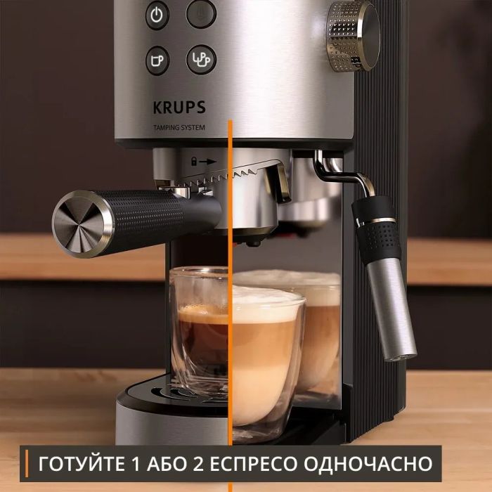 Кофеварка Krups рожковая Virtuoso+ Tamping System 1л, молотый, 15 бар, черный