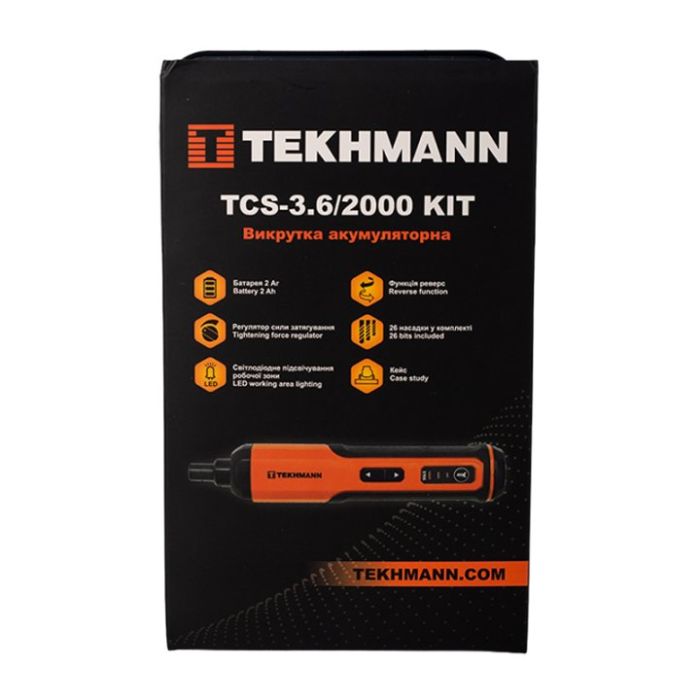 Отвертка аккумуляторная Tekhmann TCS-3.6/2000 KIT 3.6В 1х2А·час 5Нм 250об/мин 0.25кг кейс