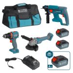 Набір із трьох акумуляторних інструментів Konner&Sohnen KS RHAGD 20V SET 3 PLUS 20В шурупокрут, шліфмашина кутова KS AG20V-125VR, перфоратор KS RH20V-22-4, ЗП 4.5А акб 3х4А·год сумка 10.8кг