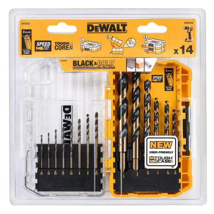 Набор сверл по металлу DeWALT Black&Gold HSS-G, 14 шт: 1-8 мм, кейс