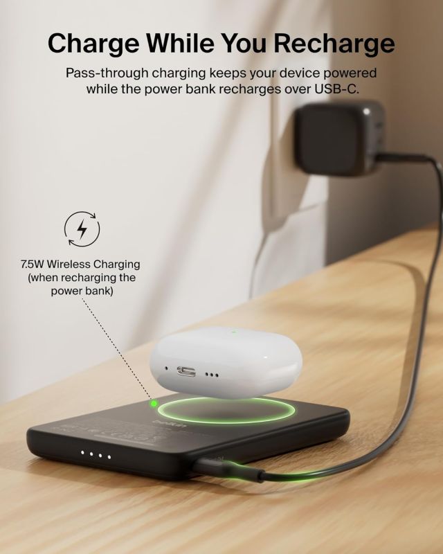 Портативное зарядное устройство Power Bank Belkin 5000мАч, Slim Magnetic Wireless, черный
