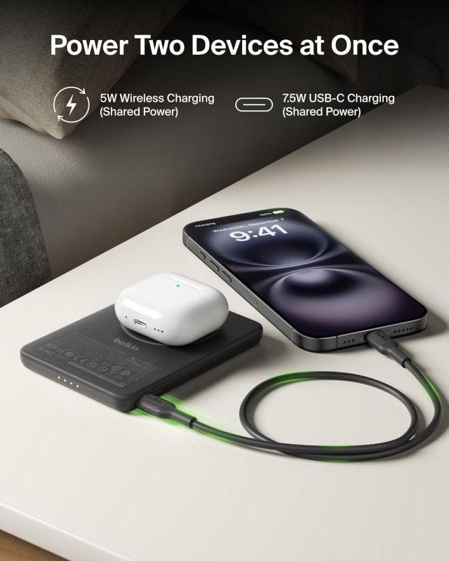 Портативное зарядное устройство Power Bank Belkin 5000мАч, Slim Magnetic Wireless, черный