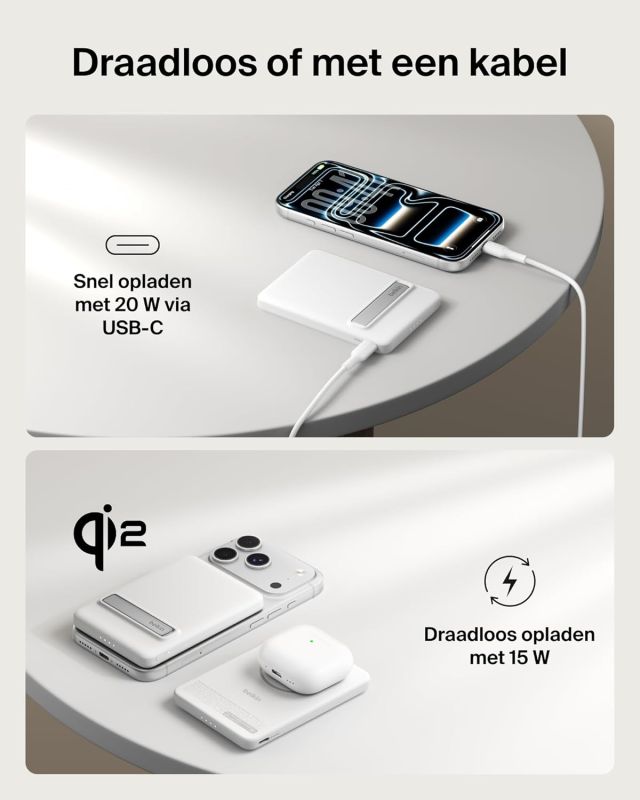 Портативное зарядное устройство Power Bank Belkin 5000мАч, Qi2 Magnetic Wireless, белый