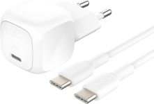 Зарядний пристрій мережевий Belkin 20Вт USB-С PD PPS, кабель USB-С > USB-C, 1м, PVC, білий