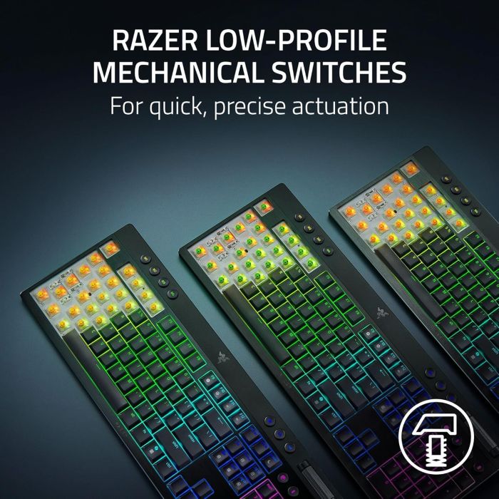 Клавиатура механическая Razer BlackWidow V4 Low-profile HyperSpeed, 104key, Orange Switch, USB-A/WL/BT, EN, RGB, чёрный