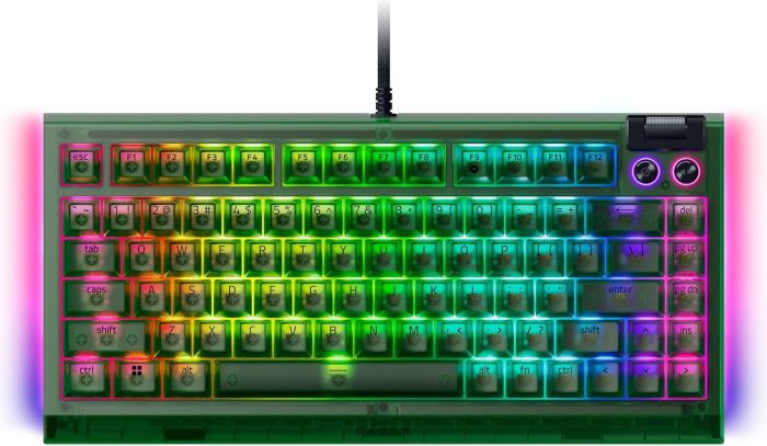 Клавиатура механическая Razer BlackWidow V4 75%, 83key, Mechanical Tactile Switch GEN-3, USB-A, EN, RGB, Phantom Green Ed.