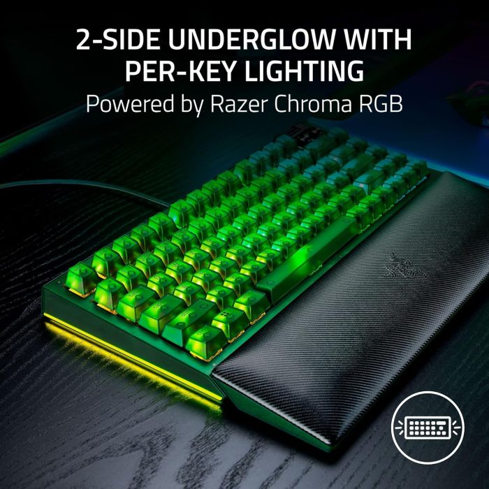 Клавиатура механическая Razer BlackWidow V4 75%, 83key, Mechanical Tactile Switch GEN-3, USB-A, EN, RGB, Phantom Green Ed.