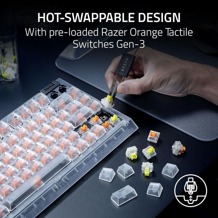 Клавиатура механическая Razer BlackWidow V4 75% RGB 83key Mechanical Tactile Switch GEN-3, USB-A, EN, Phantom White Ed.