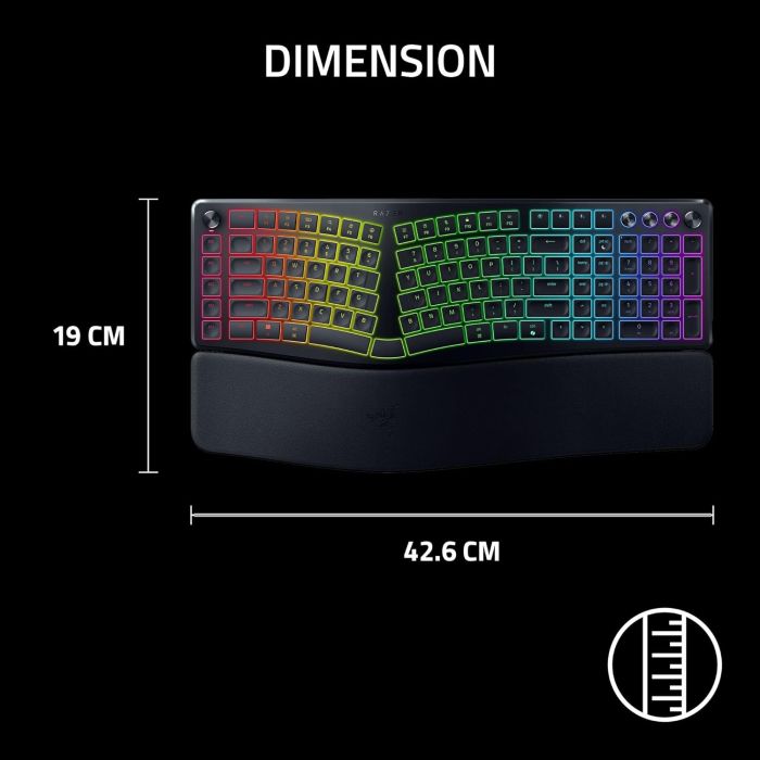 Клавиатура мембранная Razer Pro Type Ergo, 118key, USB-A/WL/BT, EN, RGB, чёрный