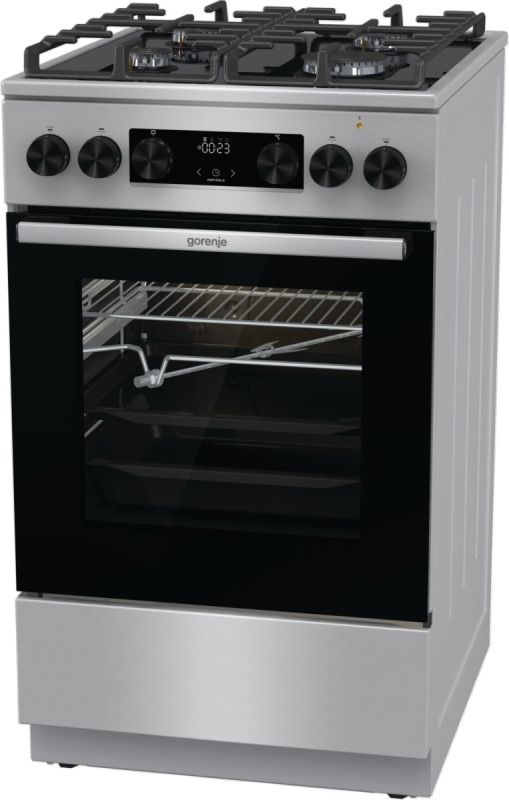 Плита Gorenje комбінована, 70л, 50x60см, дисплей, IconLed, газ на склі, чавун, нерж