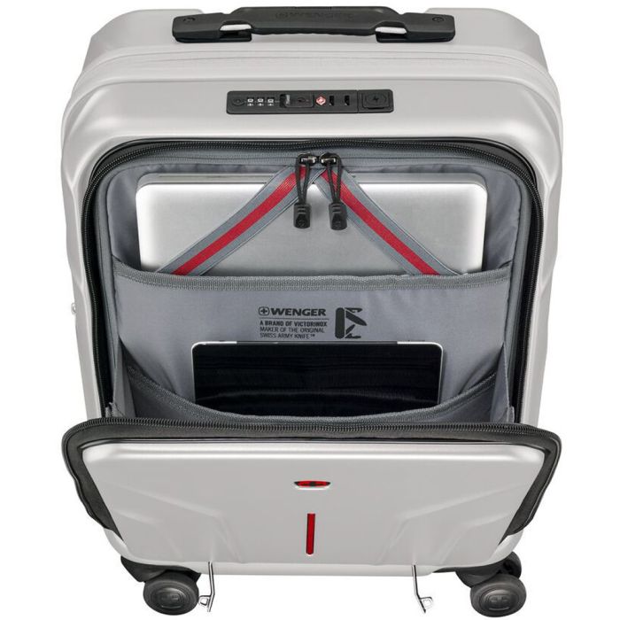 Валіза Wenger Amplix Hardside Carry-On, мала, з відсіком для н/б 16", полікарбонат, TSA, 4 колеса, розширення, USB, сріблястий