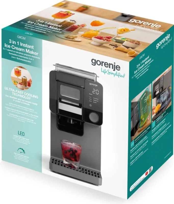 Мороженица Gorenje  3 в 1, 210Вт, чаша-1л, 35 кг - 24 год., слаші, лід, морозиво, электронное упр., черный