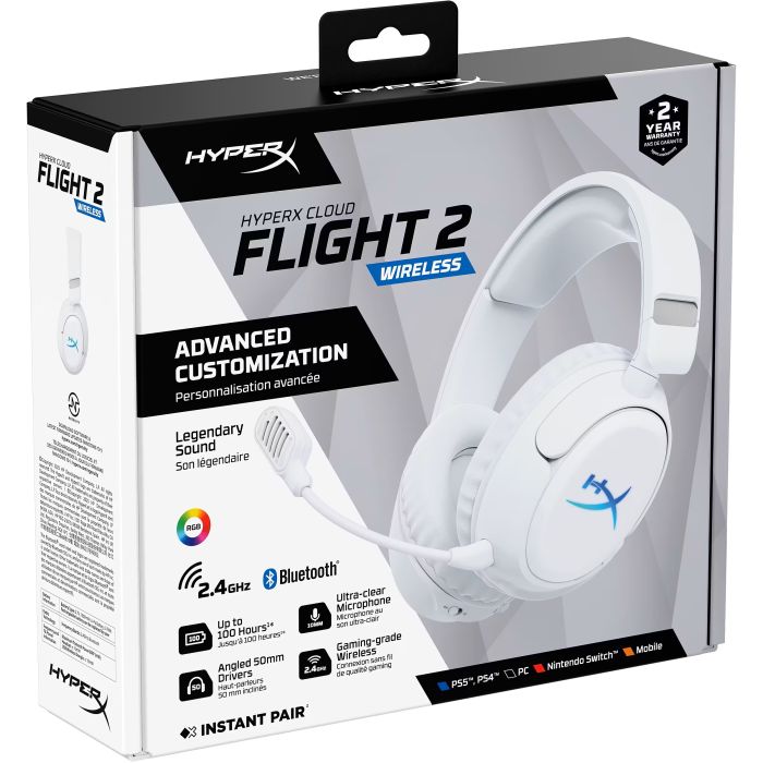 Гарнітура ігрова HyperX Cloud Flight 2, WL/USB-A/USB-C, білий