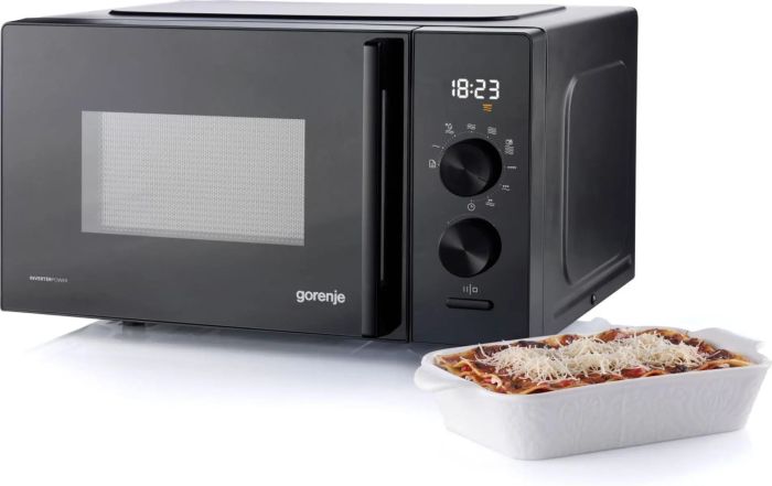 Микроволновая печь Gorenje, 20л, электр. управл., 800Вт, гриль, дисплей, 20 программ, инвертор, черный