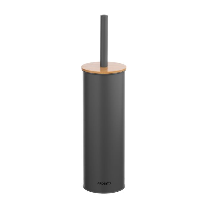 Набір щітка для унітазу з підставкою Ardesto Minimalism 9.5x27.5/38см, метал, поліпропілен, бамбук, сірий темний