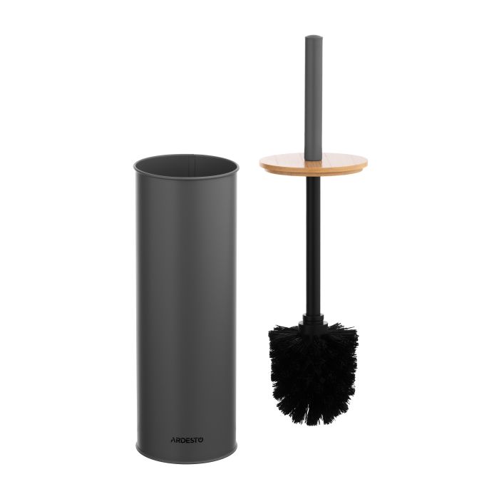 Набор щетка для унитаза с подставкой Ardesto Minimalism 9.5x27.5/38см, металл, полипропилен, бамбук, серый тёмный