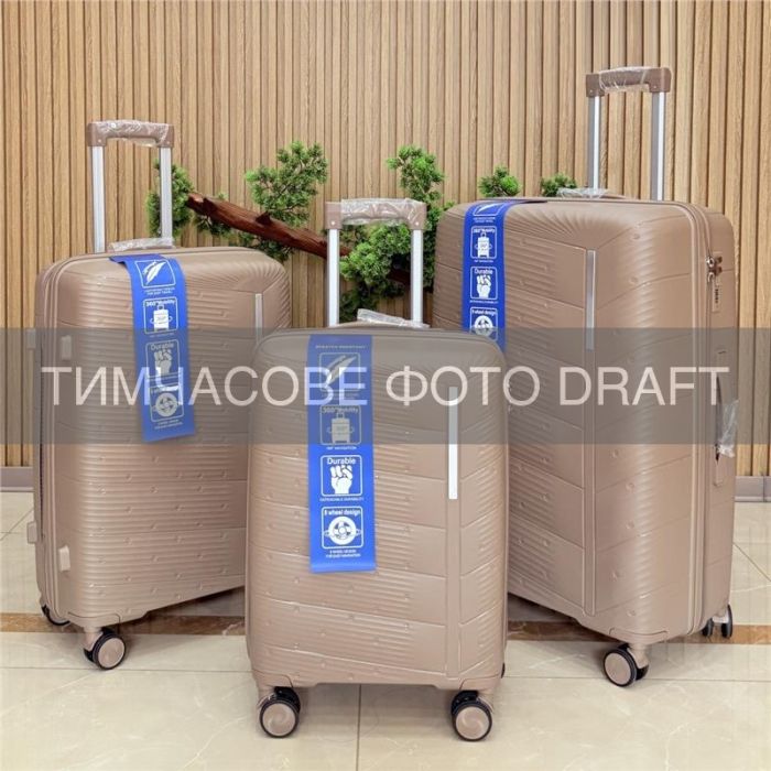 Набор чемоданов 2E, M7980, полипропилен, (L+M+S), молния anti theft, 4 колеса, кодовий замок, хаки