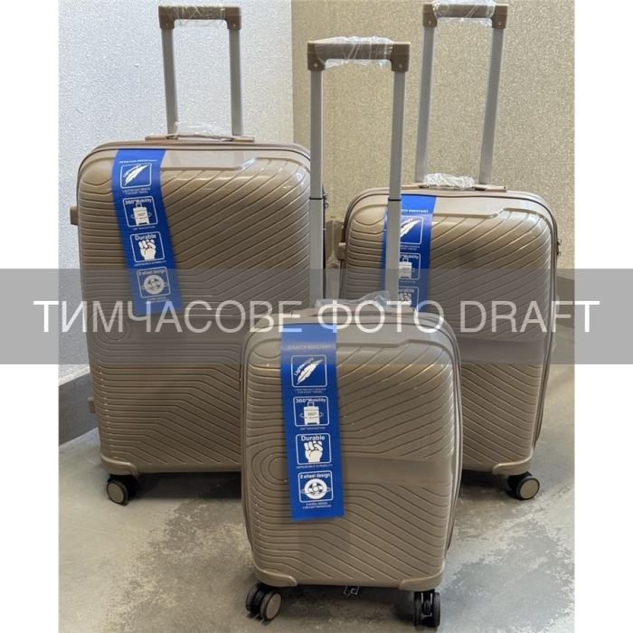 Набор чемоданов 2E, M6989, полипропилен, (L+M+S), молния anti theft, 4 колеса, кодовий замок, хаки