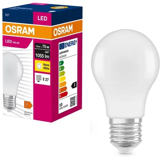 Лампа светодиодная OSRAM LED E27 10Вт 1055Lm 3000К A75