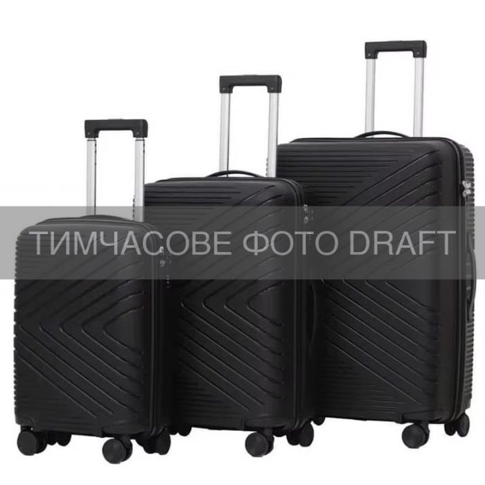 Набор чемоданов 2E, M6993, полипропилен, (L+M+S), 4 колеса, кодовий замок, чёрный