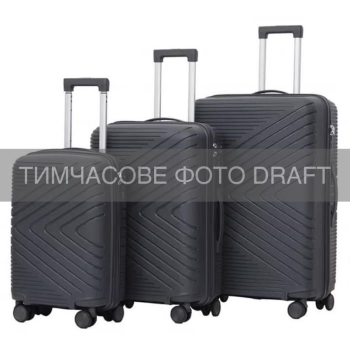 Набор чемоданов 2E, M6993, полипропилен, (L+M+S), 4 колеса, кодовий замок, тёмно-серый