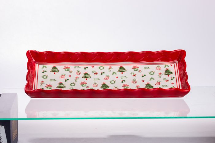 Сервірувальне новорічне блюдо для закусок Merry Christmas 36,5×13×3 (см) з порцеляни CR-1-16