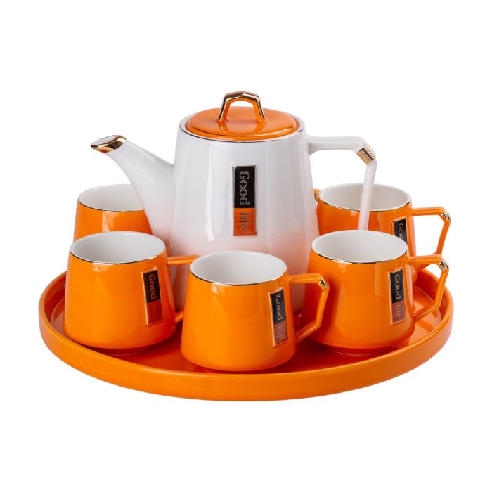 Чайний сервіз на 6 персон із порцелянаовою підставкою Orange HP-15-27