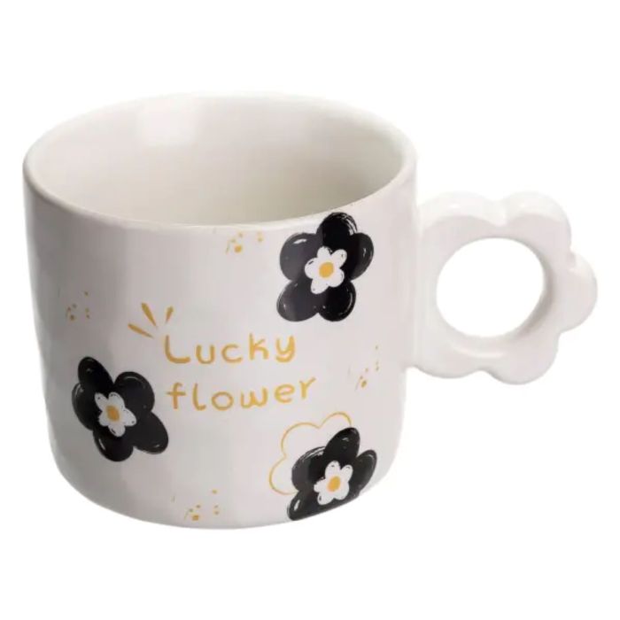 Чашка для чаю та кави порцелянова Lucky Flower 420 (мл) гарна оригінальна кружка на подарунок Біла FM-14D