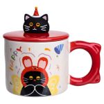 Чашка порцелянова з кришкою Kitten's Birthday 400 (мл) подарункова кружка прикольна чашка для дітей на подарунок Червоний FM-24D