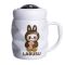 Чашка порцелянова з кришкою Labubu 400 (мл) подарункова кружка прикольна чашка для дітей на подарунок Білий з темно-коричневим FM-54C