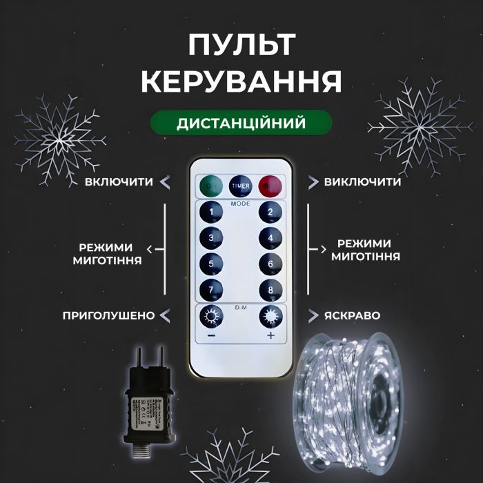 Гірлянда роса на пульті 100 метрів на 1000 led світлодіодів крапля на білому дроті біла 1000L100MWW