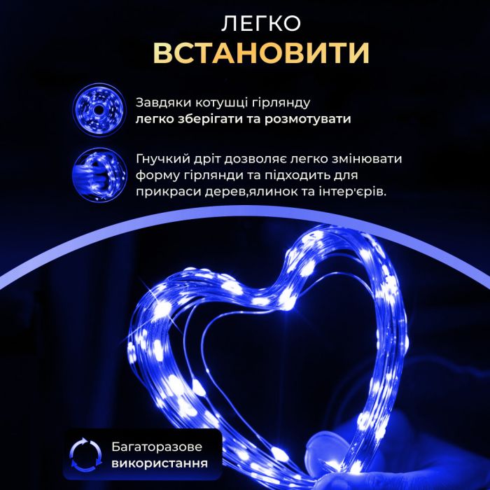 Гірлянда роса на пульті 100 метрів на 1000 led світлодіодів крапля на зеленому дроті синя 1000L100MGBL