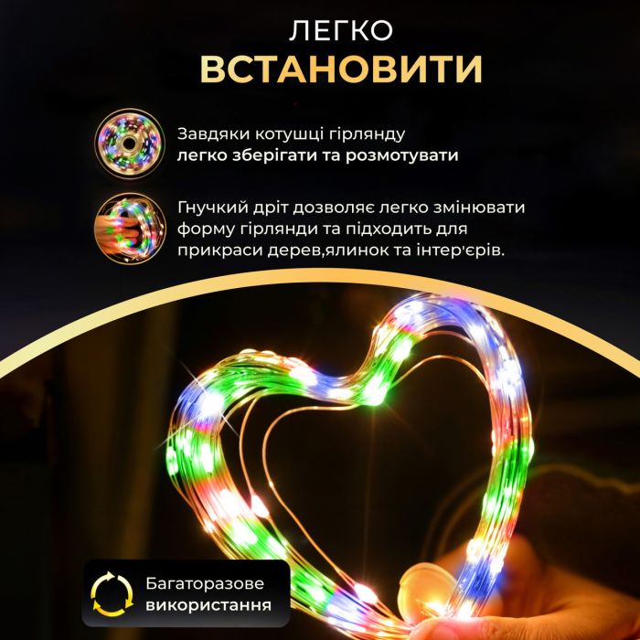 Гірлянда роса 20 метрів USB на 200 led світлодіодів крапля 20 метрів білий дріт мультиколор USB200L20MWML