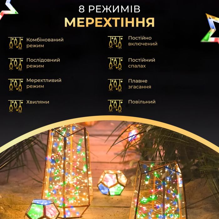 Гірлянда роса на пульті 50 метрів на 500 led світлодіодів крапля на зеленому дроті мультиколор 500L50MGML