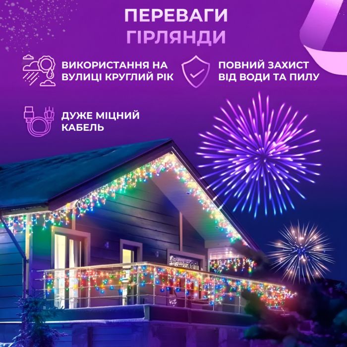Гірлянда вулична світлодіодна 90 LED 3 метри білий дріт бахрома 18 ниток 3МWML