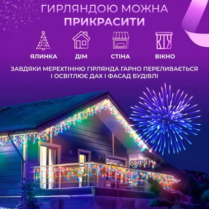 Гірлянда вулична світлодіодна 90 LED 3 метри білий дріт бахрома 18 ниток 3МWML