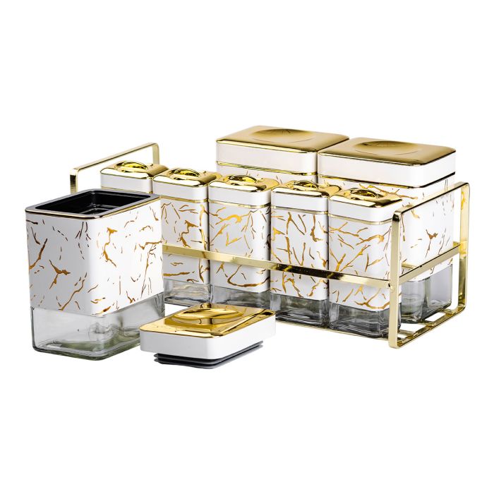 Набір для приправ та спецій на підставці 8 штук з кришками Білий HP-1365
