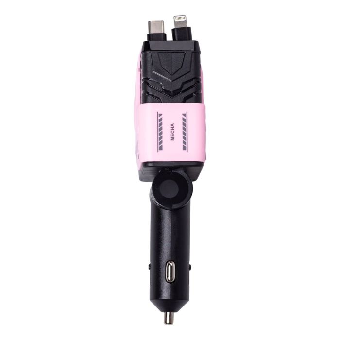 Автомобільний зарядний пристрій MECHA з висувними кабелями та портами USB/Type-C Рожевий HP-A1P