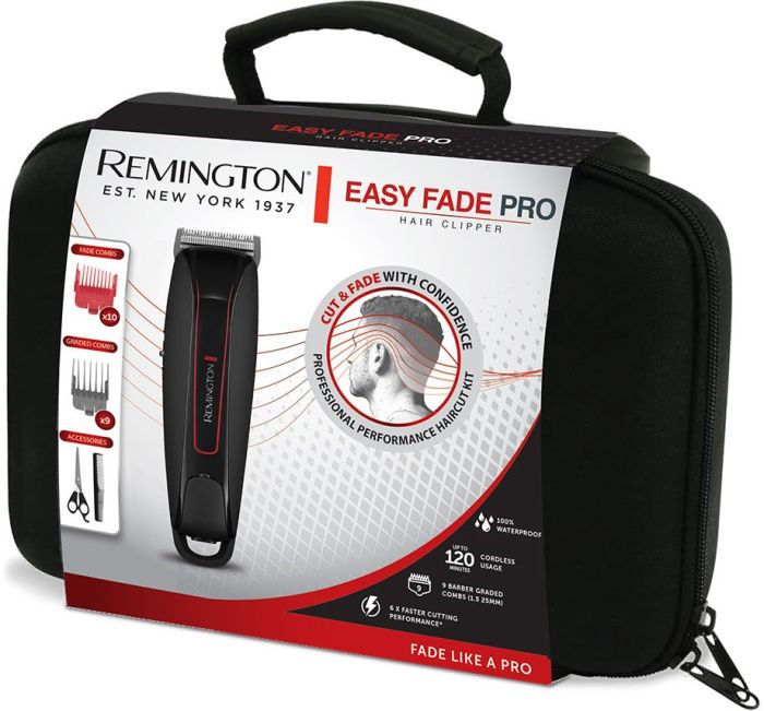 Машинка для стрижки  Remington Easy Fade Pro, сеть+акум., роторный мотор, насадок-19, кейс,аксесуары в компл., красно-черный