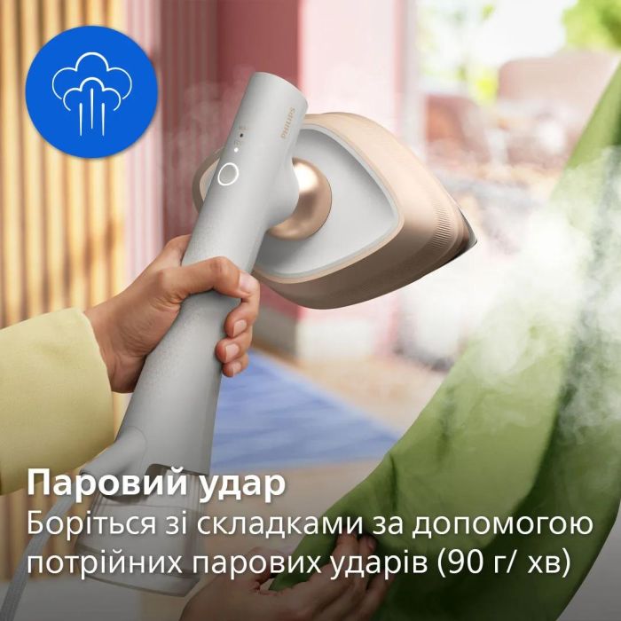 Відпарювач-праска Philips OneTurn, 1800Вт, 200мл, паровий удар -90гр, поворот для зміни типу девайса, алюміній, білий